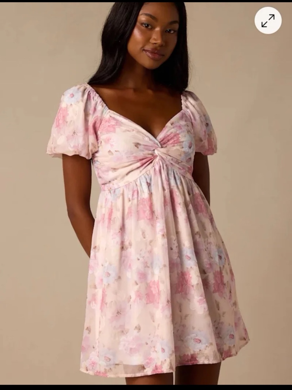 Lulus Fresh Florals Cream Floral Print Puff Sleeve Mini Dress Size Medium - Picture 4 of 12